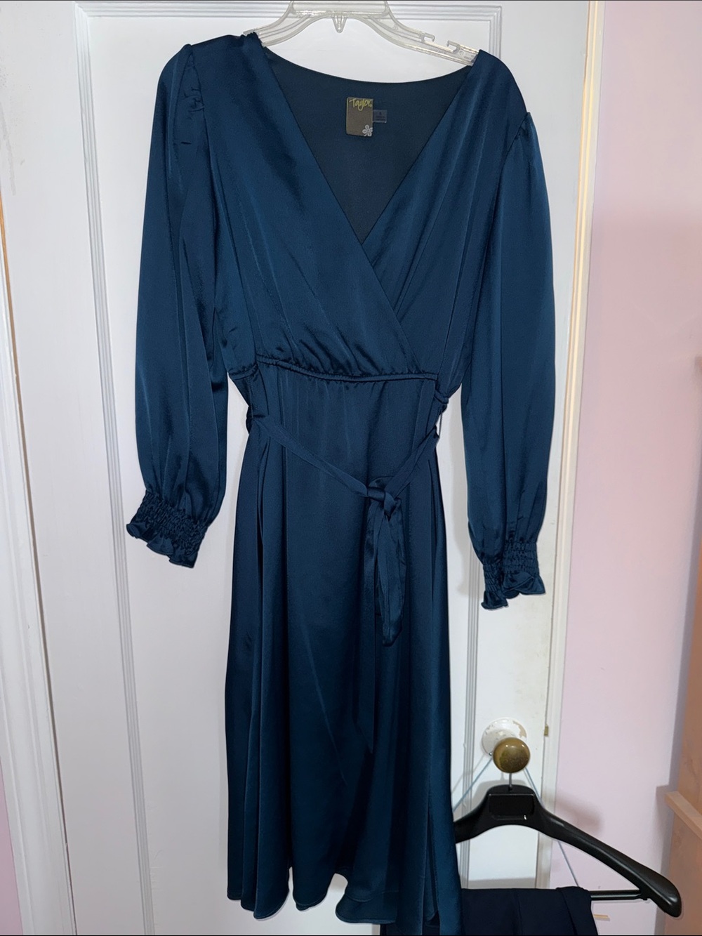 Satin Wrap Midi Dress in Deep Teal